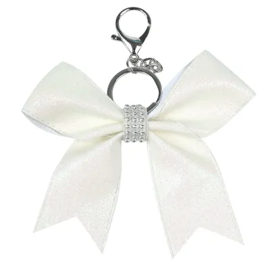 Women's Simple Creative Thin Flashing Leather Bow Rhinestone Keychain Pendant
