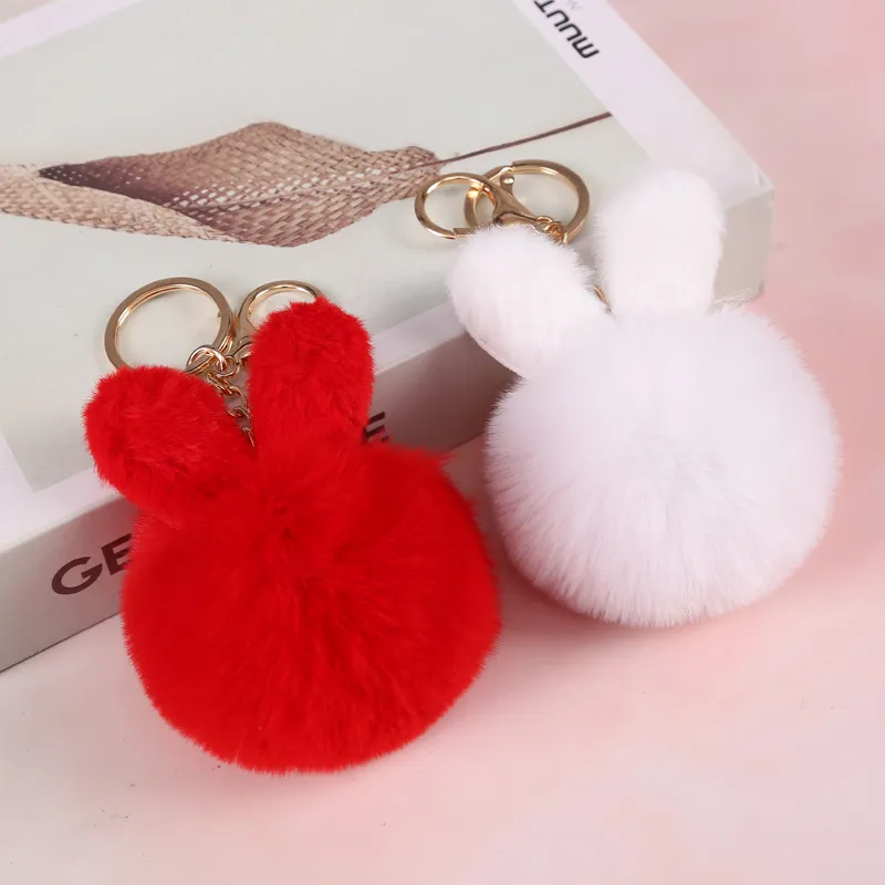 Women Cartoon Cute Plush Rabbit Ear Keychain Pendant