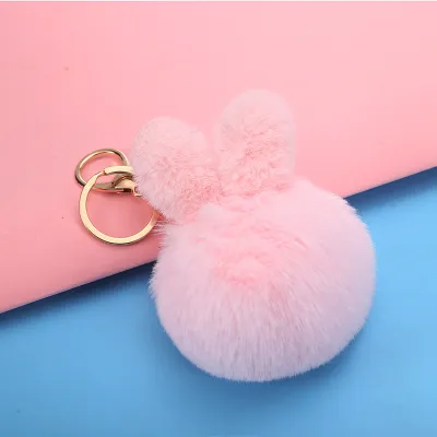 Women Cartoon Cute Plush Rabbit Ear Keychain Pendant