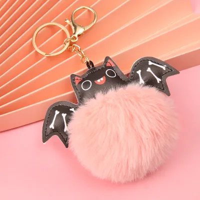 Women Fashion Creative Leather Bat Fur Ball Key Chain Pendant