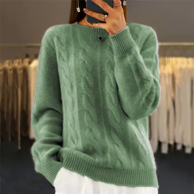 Winter Women Casual Solid Color Crewneck Knit Pullover Sweater