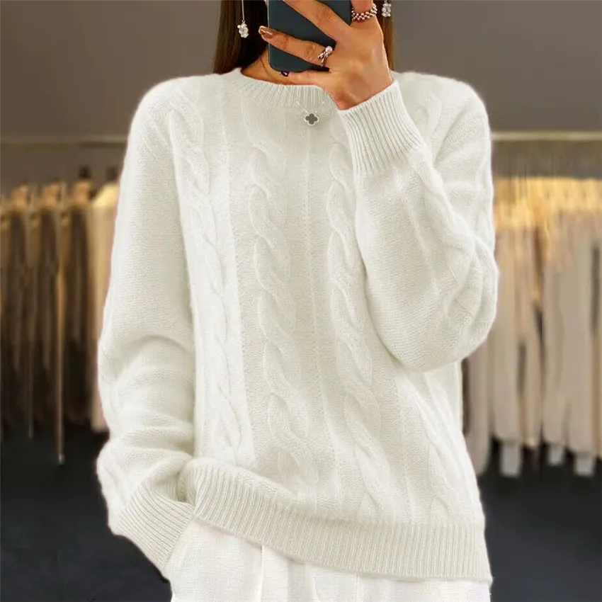 Winter Women Casual Solid Color Crewneck Knit Pullover Sweater