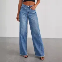 S-L Women Street Style High Waist Zipper Pocket Straight Jeans