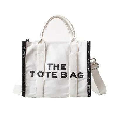 Fashionable Letter Print Contrast Large Capacity Canvas Tote Bag