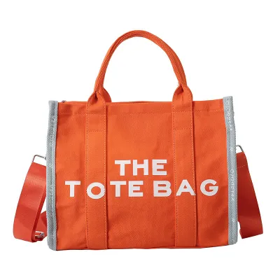 Fashionable Letter Print Contrast Large Capacity Canvas Tote Bag