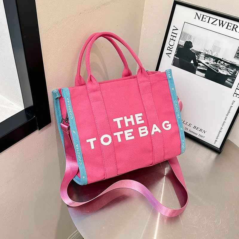 Fashionable Letter Print Contrast Large Capacity Canvas Tote Bag