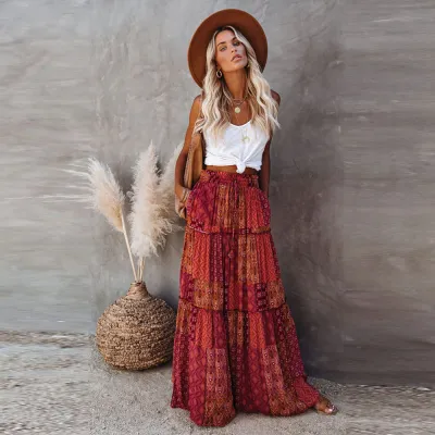 Women Casual Bohemian Geometric Print Loose Oversized Skirt