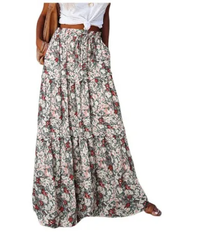 Women Casual Bohemian Geometric Print Loose Oversized Skirt