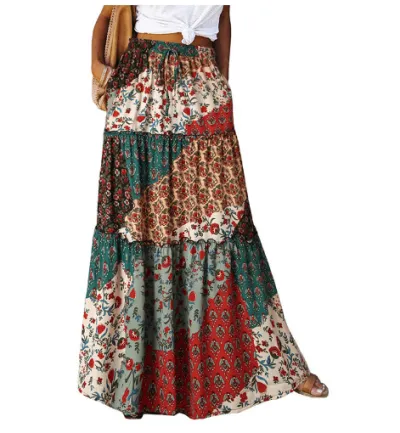 Women Casual Bohemian Geometric Print Loose Oversized Skirt