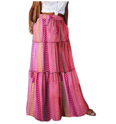 Women Casual Bohemian Geometric Print Loose Oversized Skirt