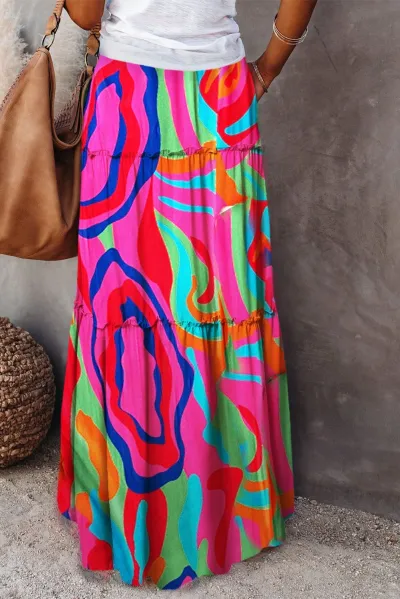 Women Casual Bohemian Geometric Print Loose Oversized Skirt
