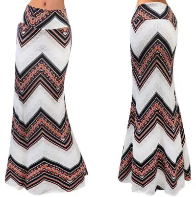 Summer Women Casual High Waist Stretch Stripe Floral Print Skirt