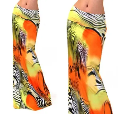 Summer Women Casual High Waist Stretch Stripe Floral Print Skirt