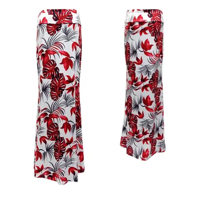 Summer Women Casual High Waist Stretch Stripe Floral Print Skirt