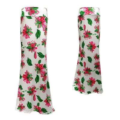 Summer Women Casual High Waist Stretch Stripe Floral Print Skirt
