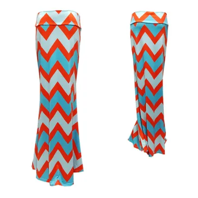 Summer Women Casual High Waist Stretch Stripe Floral Print Skirt