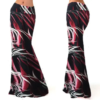 Summer Women Casual High Waist Stretch Stripe Floral Print Skirt