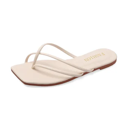 Summer Women Fashion Casual Plus Size Square Toe Flat Cross Strap Flip-Flop Slippers