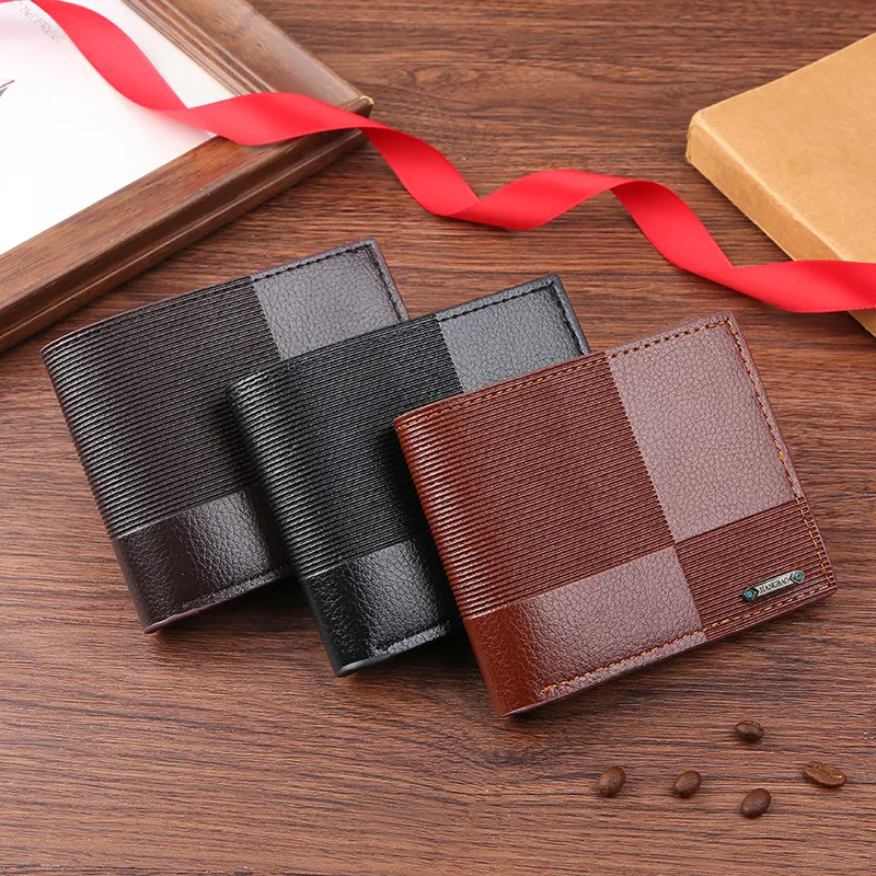 Men Fashion Casual Horizontal Multi-Card Coin PVC Wallet 2 Fold Solid Color