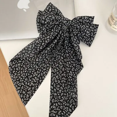 Women Fashion Tiny Flower Print Cloth Bow Spring Hairpin