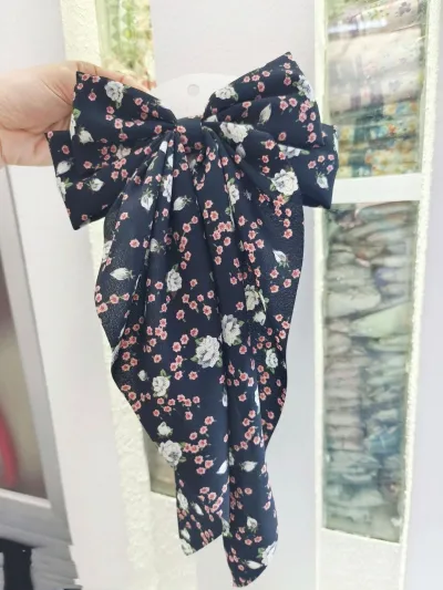 Women Fashion Tiny Flower Print Cloth Bow Spring Hairpin