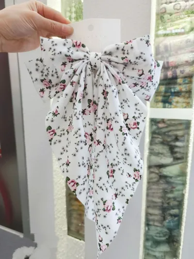 Women Fashion Tiny Flower Print Cloth Bow Spring Hairpin