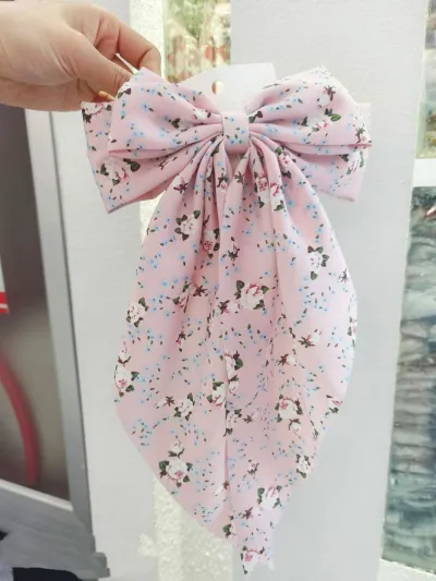 Women Fashion Tiny Flower Print Cloth Bow Spring Hairpin