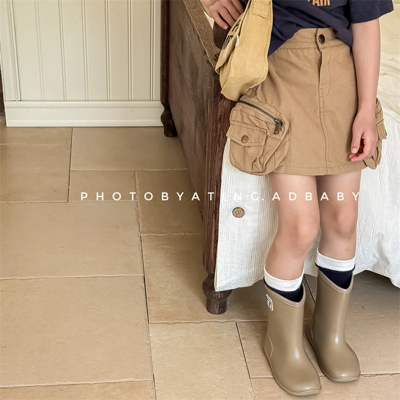 Girls Fashion Solid Color High Waist Large Pocket Cotton Skirt Shorts