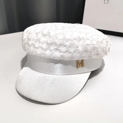 Summer Women Fashion Seersucker Pleated Flat Beret Cotton Hat