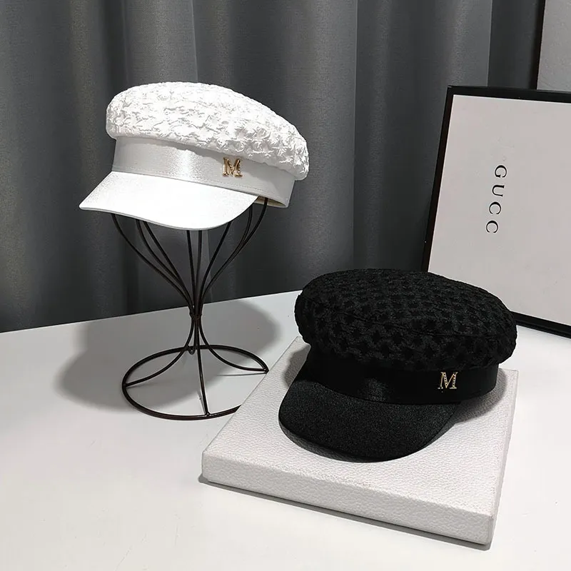 Summer Women Fashion Seersucker Pleated Flat Beret Cotton Hat