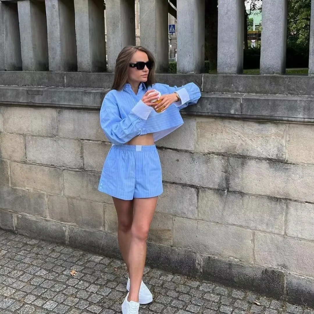 Wholesale Summer Women Casual Lapel Stripe Long Sleeve Shirt