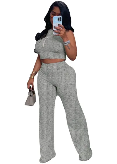 Summer Women Fashion Printed Sleeveless Top Wide Leg Pants Two-Piece Set