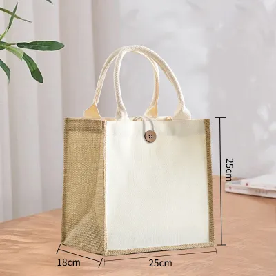 Simple Solid Color Square Linen Button Handbag