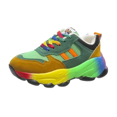 Women's Plus Size Rainbow Fly Woven Lace Up Sneaker Summer Breathable Flat Heel