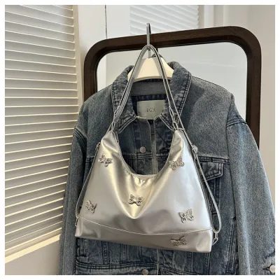 Women Fashionable Large Butterfly PU Tote Shoulder Bag with Zipper