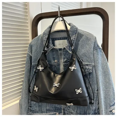 Women Fashionable Large Butterfly PU Tote Shoulder Bag with Zipper