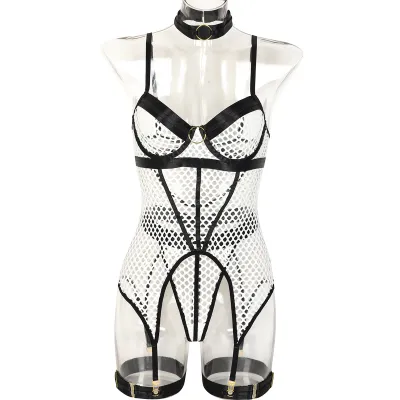 Women Sexy Mesh Hollow-Out Lingerie Bra Set