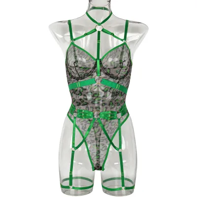 Women Sexy Mesh Perspective Leopard Print Lingerie Bra Set