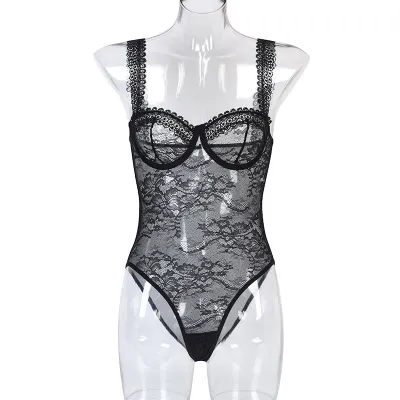 Women Sexy Solid Color Mesh Lace Bra Set