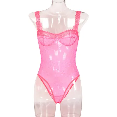 Women Sexy Solid Color Mesh Lace Bra Set