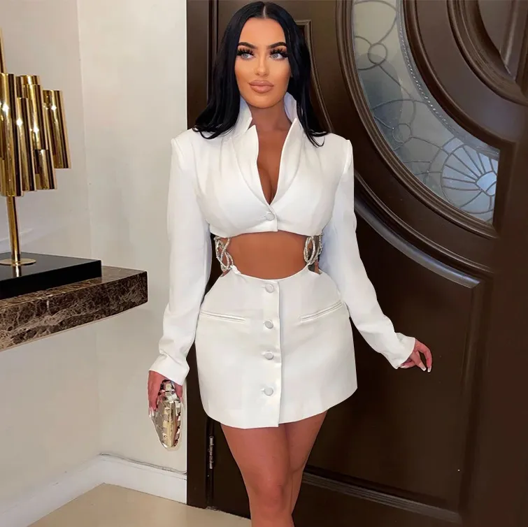 Women Fashion Solid Color Hollow Chain Stitching Long Sleeve Dress