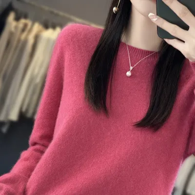 Women Fashion Solid Color V-Neck Loose Cashmere Pullover Sweater