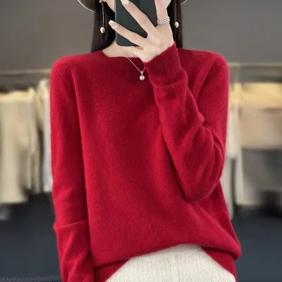 Women Fashion Solid Color V-Neck Loose Cashmere Pullover Sweater