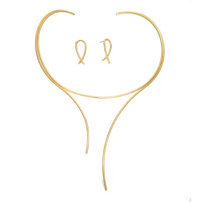 Women Fashion Simple Alloy Geometric Earrings Necklace Jewelry Set Retro