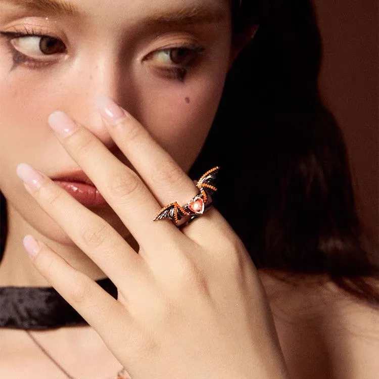 Women Fashion Exaggerated Demon Wings Opening Ring