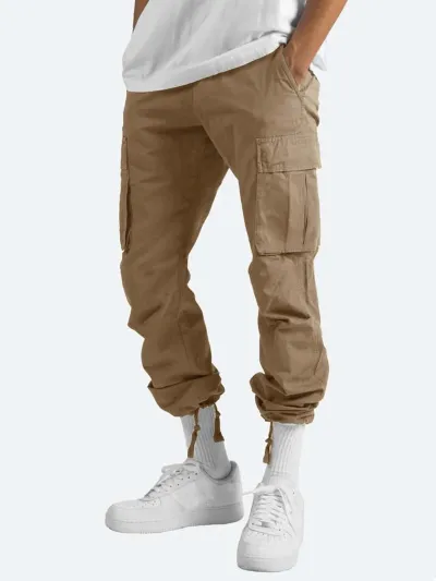Summer Men Drawstring Multi-Pocket Casual Solid Color Cargo Pants