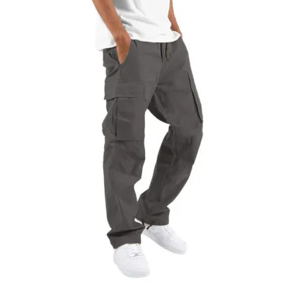 Summer Men Drawstring Multi-Pocket Casual Solid Color Cargo Pants