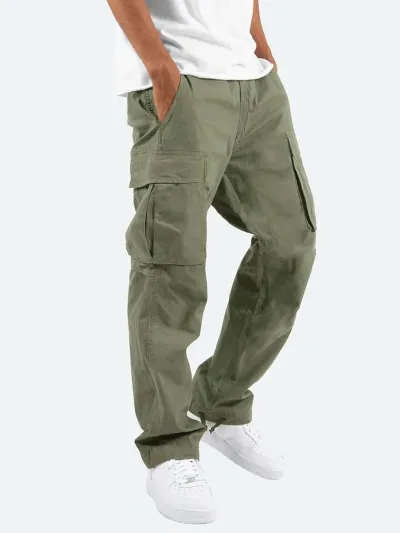 Summer Men Drawstring Multi-Pocket Casual Solid Color Cargo Pants
