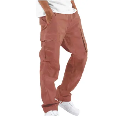 Summer Men Drawstring Multi-Pocket Casual Solid Color Cargo Pants