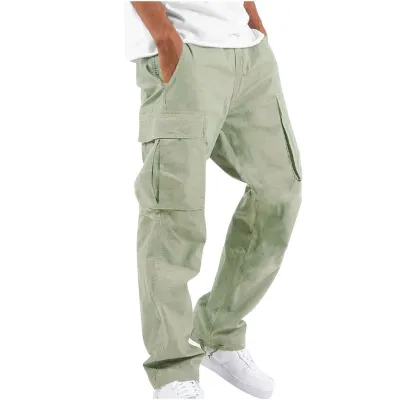 Summer Men Drawstring Multi-Pocket Casual Solid Color Cargo Pants